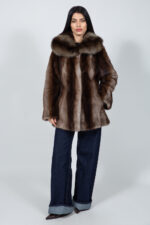 BROWN AND WHITE MINK FUR JACKET
