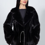 BLACK MINK FUR JACKET WITH A BELT AND A HOOD