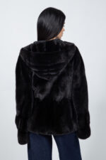 BLACK MINK FUR JACKET WITH A BELT AND A HOOD - Image 3