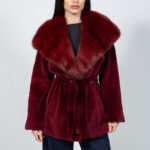 BORDEAUX MINK FUR JACKET WITH A BELT AND A HOOD