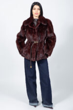 Belted Bordeaux Mink Fur Jacket