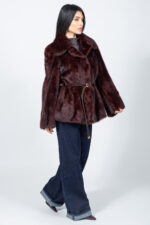 Belted Bordeaux Mink Fur Jacket - Image 2