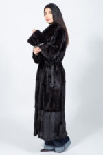 FULL LENGTH BELTED BLACK MINK FUR JACKET WITH CRYSTAL DETAILS - Image 3