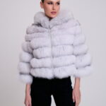 WHITE FOX FUR JACKET WITH A HOOD