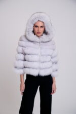 Λευκό μπουφάν από γούνα αλεπούς με κουκούλα. - Image 4